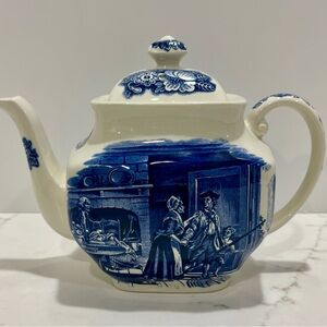 Vintage Liberty Blue Staffordshire Ironstone Minute Men Teapot w/Lid Very Good